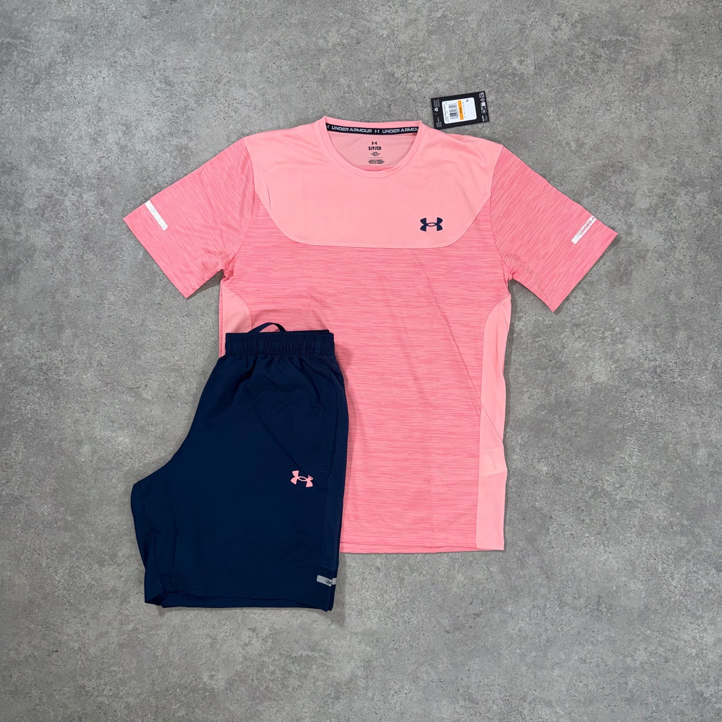 UNDER ARMOUR TECH UTILITY SHORT SET (NAVY/PINK)