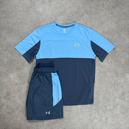 UNDER ARMOUR TECH HYBRID SHORT SET (BABY BLUE/NAVY BLUE)