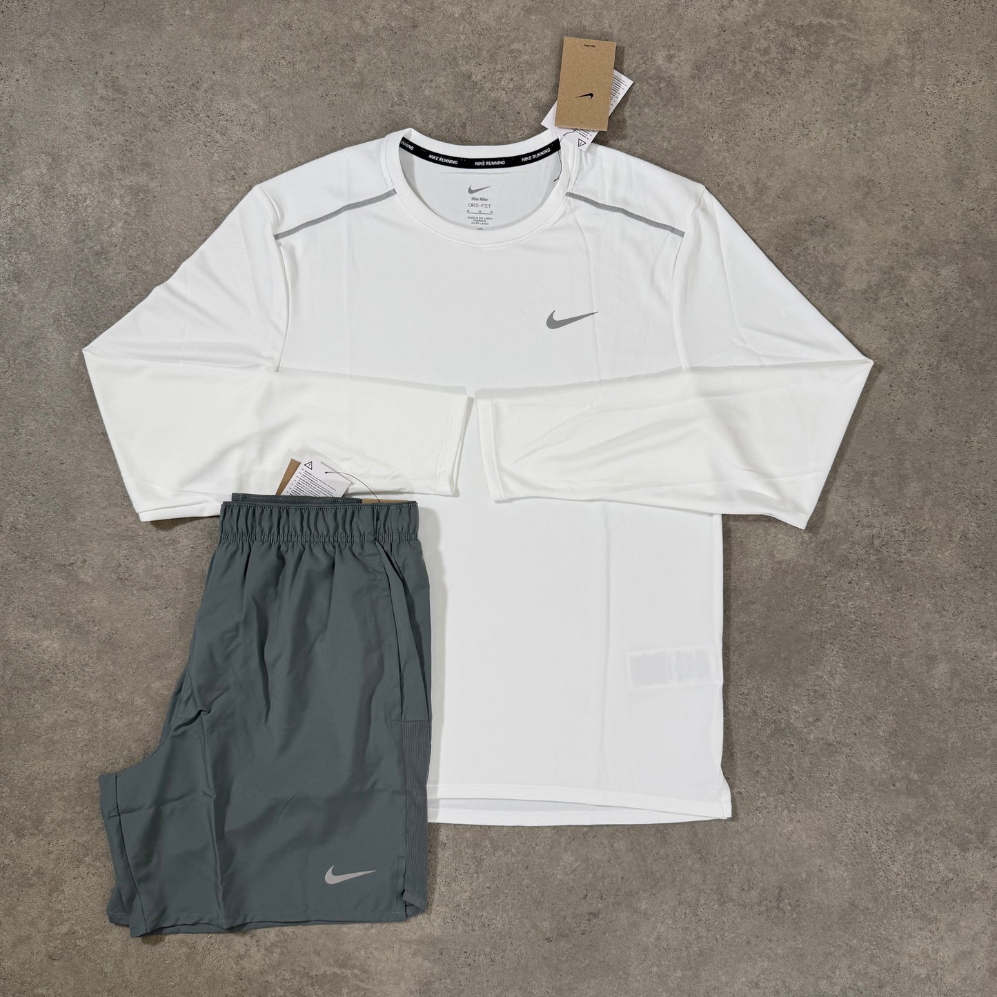 NIKE MILER 5.0 LONG SLEEVE SET (WHITE/GREY)