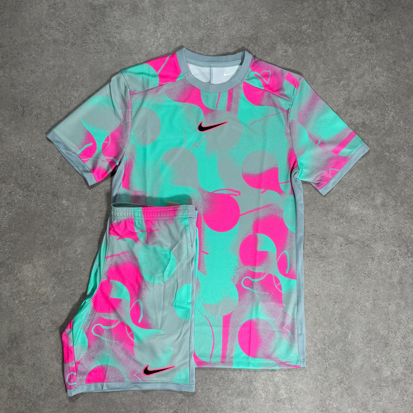 NIKE ACADEMY PRINT SHORT SET (TURQUOISE/PINK)