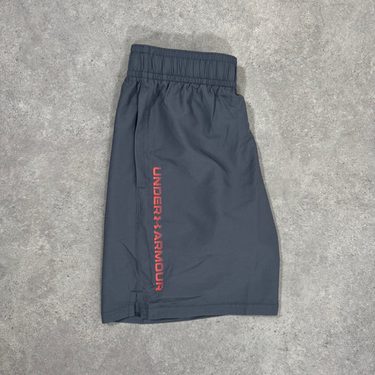 UNDER ARMOUR WORDMARK SHORTS (ORANGE/GREY)