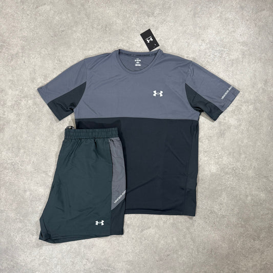 UNDER ARMOUR TECH HYBRID SHORT SET (GREY/BLACK)
