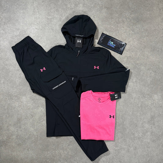 UNDER ARMOUR TECH UTILITY FULL TRACKSUIT SET (BLACK/PINK)