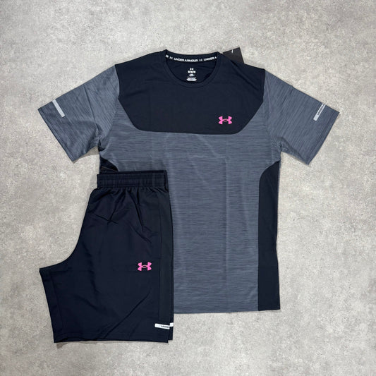 UNDER ARMOUR TECH UTILITY SHORT SET (GREY/PINK)